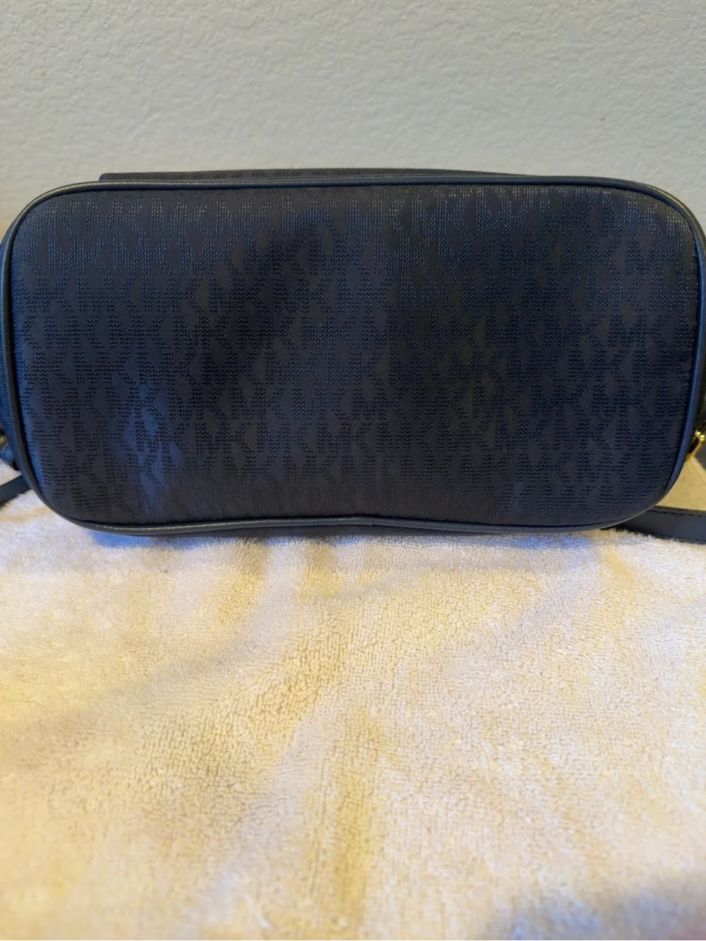 Michael Kors Navy Logo-Print Backpack with Gold Hardware
